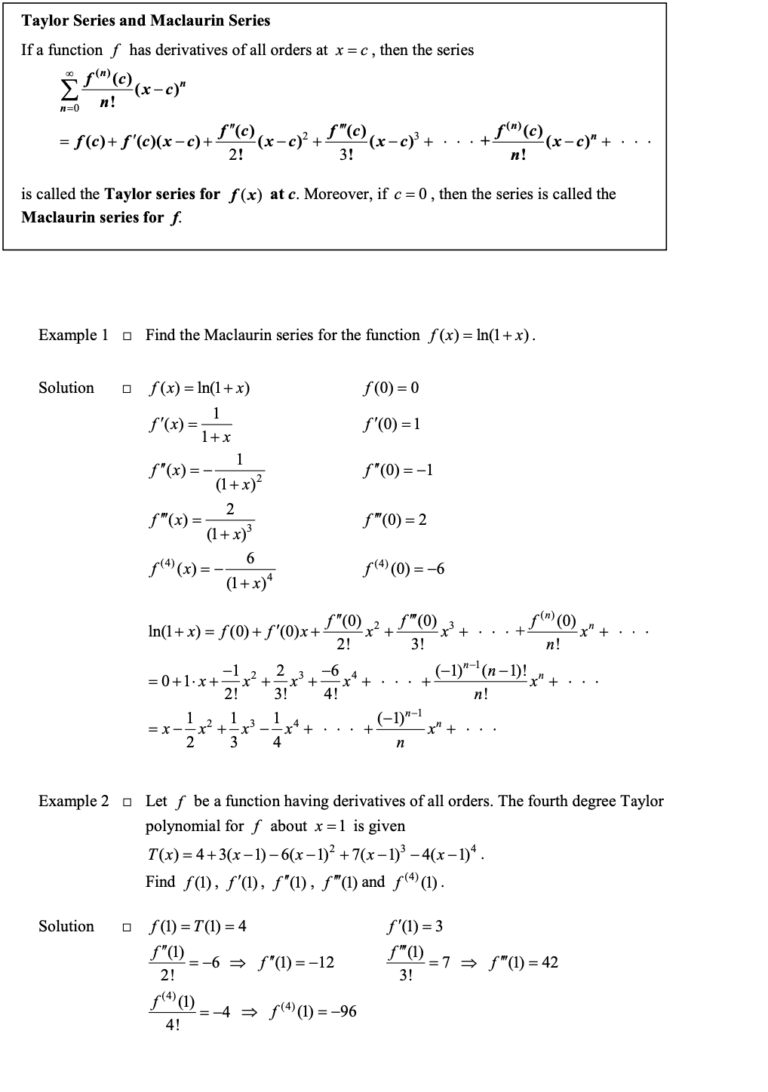 Taylor Series and Maclaurin Series in Infinite Sequences and Series